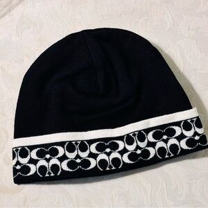 Coach Black Beanie Winter 100% Wool Cap NWOT